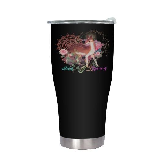 Sweet Deer In Wild Spring - 13 Stainless Steel Tumblers