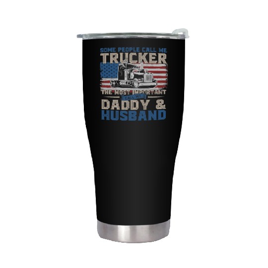 Truck Driver Trucker Daddy Husband US Flag Stainless Steel Tumblers