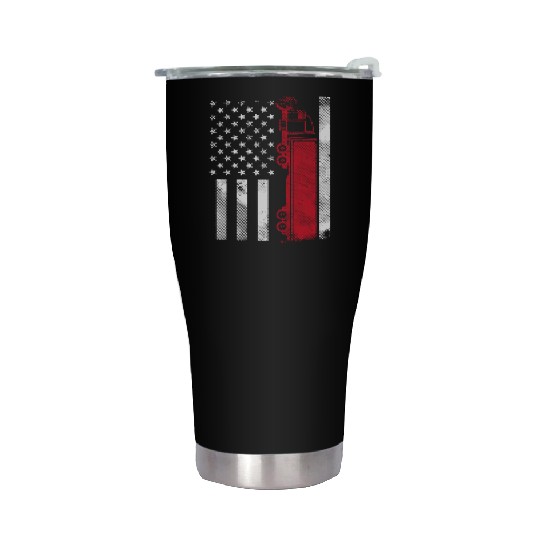 US American Flag Semi Truck Driver 18 Wheeler Stainless Steel Tumblers