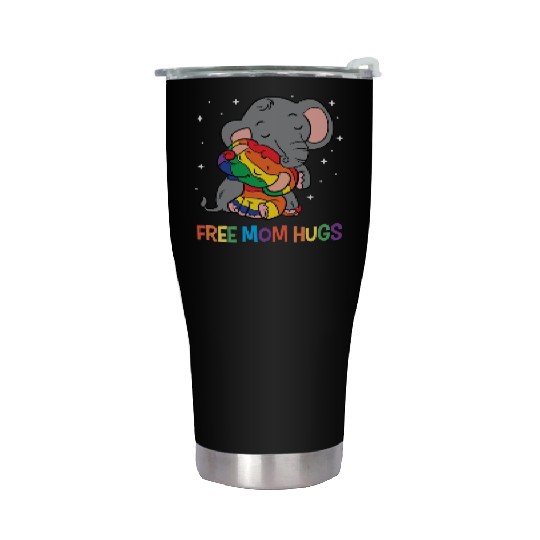LGBT Funny Rainbow Elephant Hugs Lesbian Gay Pride Stainless Steel Tumblers
