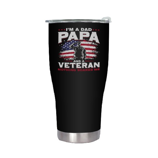 Dad Papa US Veteran Patriotic Father Soldier Stainless Steel Tumblers