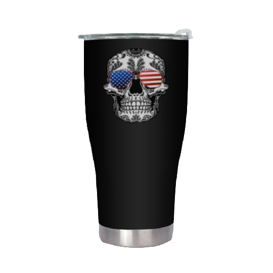 Skull American Flag Glasses Sugar Skull US Stars Stainless Steel Tumblers