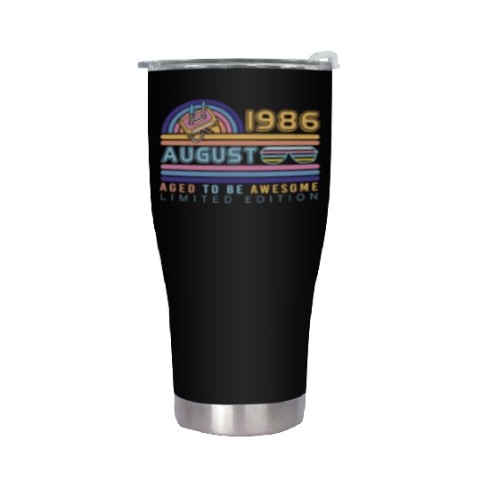 Birthday Greeting August 1986 Stainless Steel Tumblers