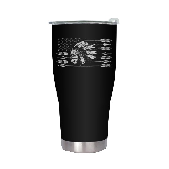 Chief Native American Traditional US Flag Stainless Steel Tumblers