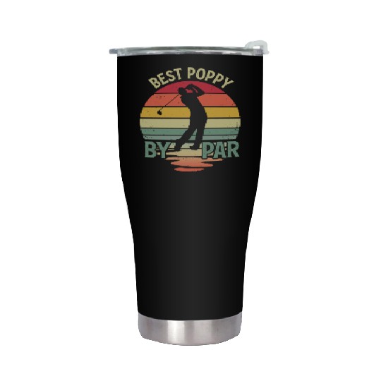 Best Poppy By Par Vintage Funny Golf Dad Stainless Steel Tumblers