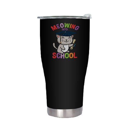 Moewing Into School Cat Back To School Stainless Steel Tumblers