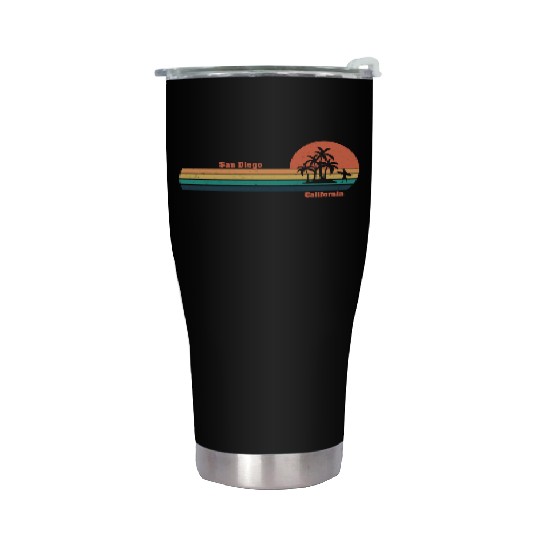 California Surfing San Diego Sunset Grunge Stainless Steel Tumblers
