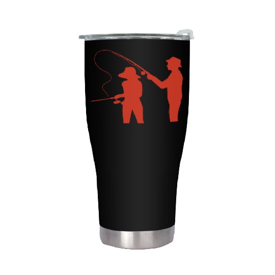 couple fisching dad daughter friends relax lovers Stainless Steel Tumblers