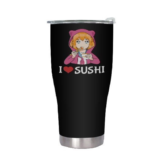 Kawaii Anime Girl I Love Sushi Stainless Steel Tumblers