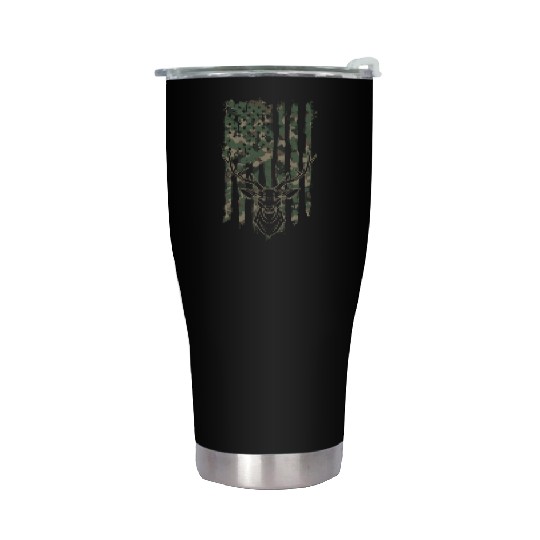 Silhouette of a deer with camouflage american Stainless Steel Tumblers