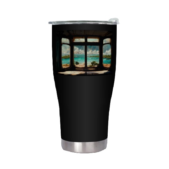 Paradise island painting Stainless Steel Tumblers