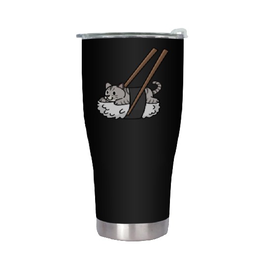 American Shorthair Cat Nigiri Sushi Stainless Steel Tumblers