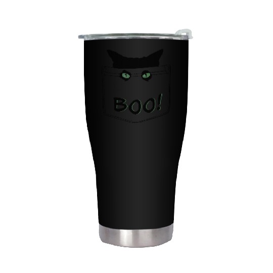 Green eyed Cat In Pocket Boo - funny Halloween Stainless Steel Tumblers