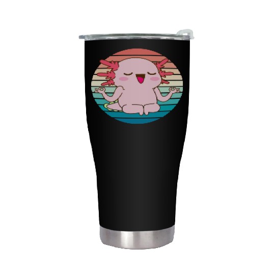 Adorable Meditating Axolotl Retro Sunset Stainless Steel Tumblers