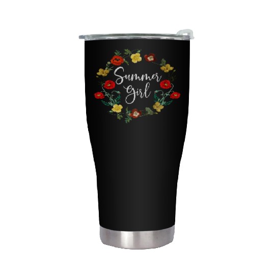 Summer Girl Poppy Flowers Leo Born In August Birth Stainless Steel Tumblers
