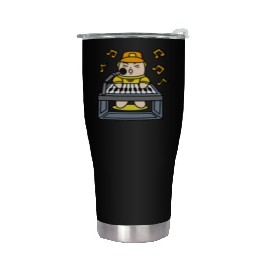 Boy singing with electric piano Stainless Steel Tumblers