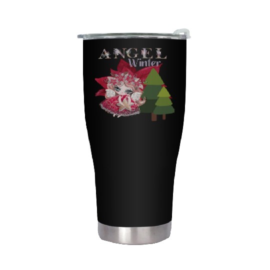 Winter Angel Christmas Tree Poinsettia Stainless Steel Tumblers