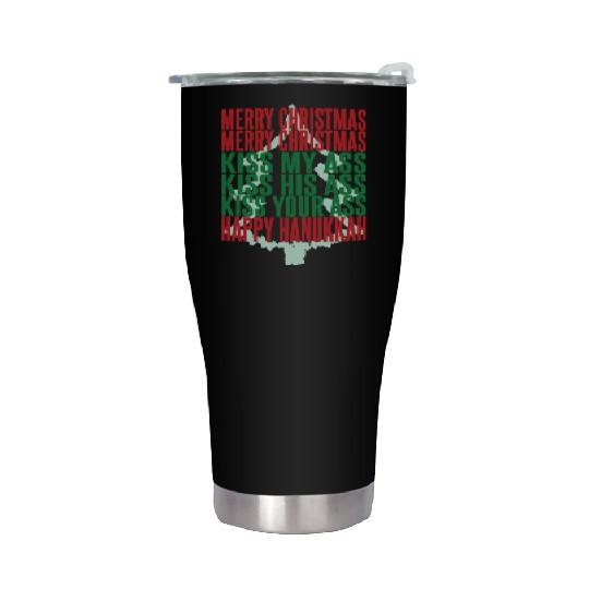 Merry Christmas Kiss My Ass Funny Hanukkah Tree Stainless Steel Tumblers