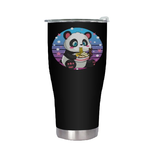 Cute Panda Eating Ramen Stainless Steel Tumblers
