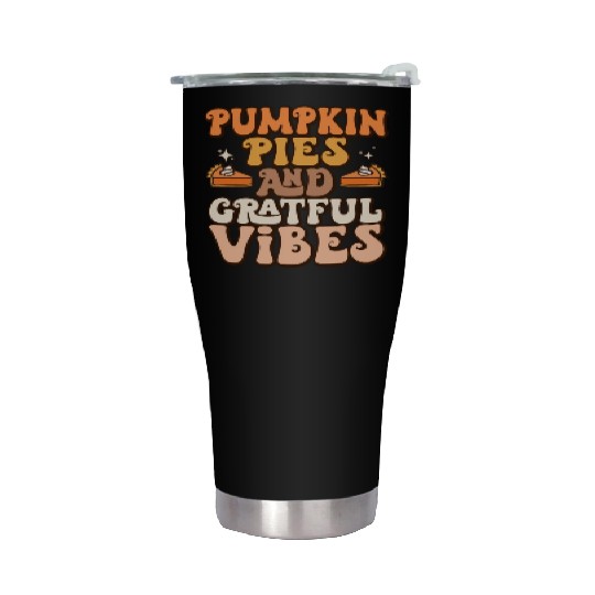 Retro Pumpkin Pies Grateful Vibes Thanksgiving Stainless Steel Tumblers