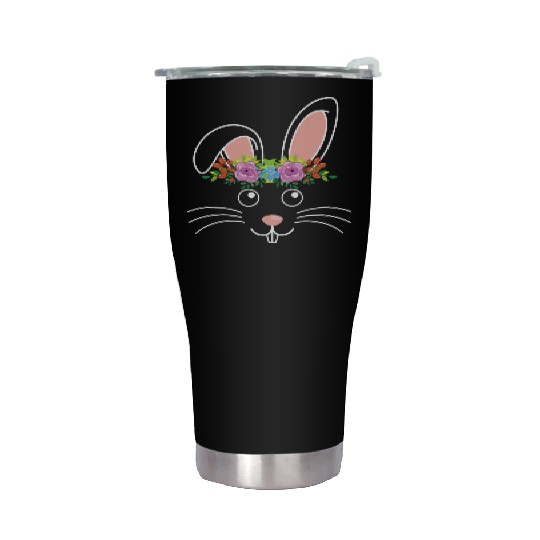 Cute Bunny Hairdress Flowers Women Girls Easter Stainless Steel Tumblers