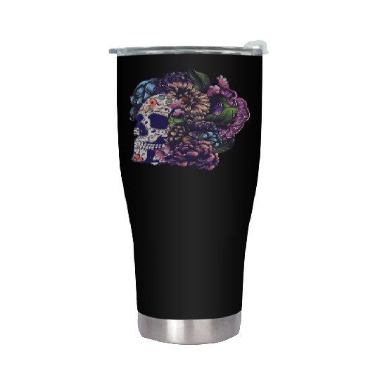 Halloween Sugar Skull And Flowers Stainless Steel Tumblers