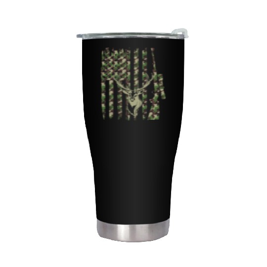 Deer Hunter Camouflage Flag Deer Head - Deer Hunti Stainless Steel Tumblers