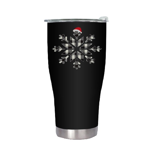 Black Christmas Buffalo Plaid Snowflakes Santa hat Stainless Steel Tumblers