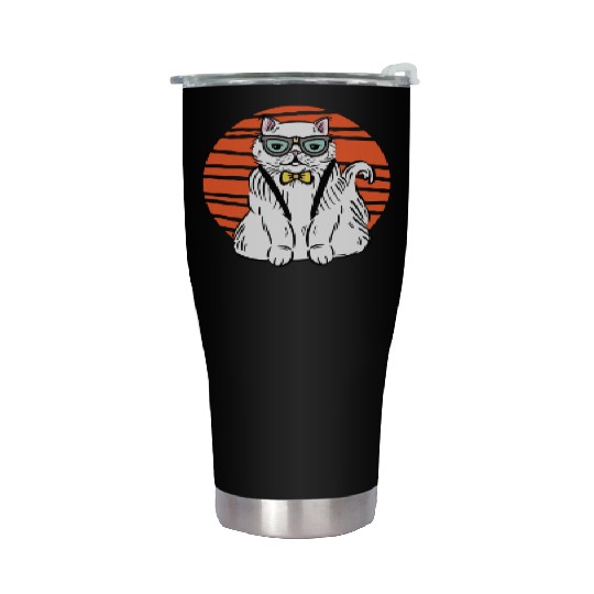Stylish Nerd Persian Cat Beanie Glasses Tattoo Stainless Steel Tumblers