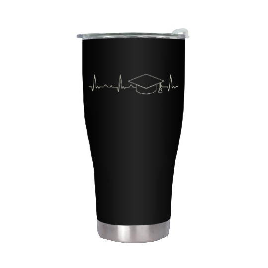 Graduation Cap. Heart. Love. EKG. Pulse. Beat. Stainless Steel Tumblers