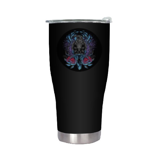 Crow Flowers in the Moonlight Black circle decal Stainless Steel Tumblers