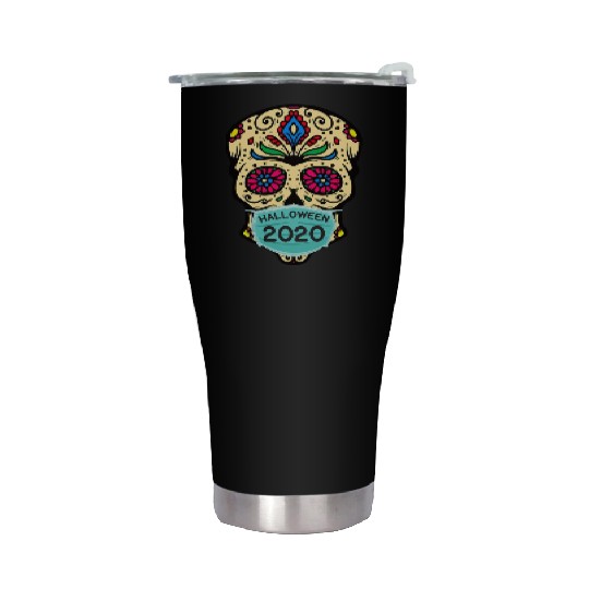 Sugar Skull Wearing Face Mask | Day of the Dead Stainless Steel Tumblers