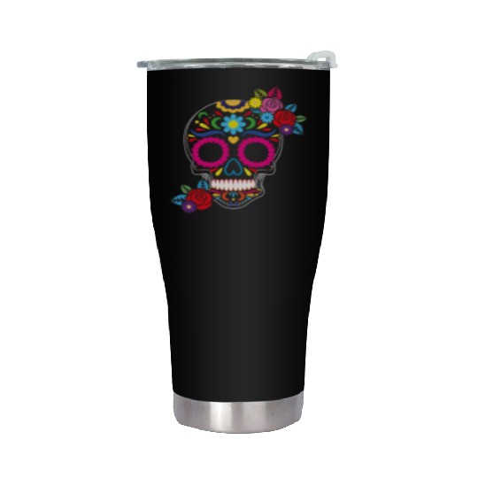 Day of The Dead Colorful Sugar Skull Stainless Steel Tumblers