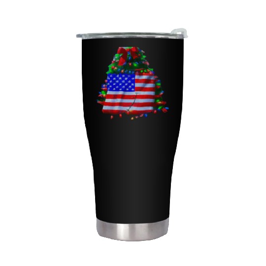 Patriotic Christmas US Flag Christmas Tree Stainless Steel Tumblers