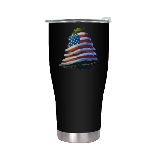 Patriotic Christmas Tree Wrapped In US Flag Stainless Steel Tumblers