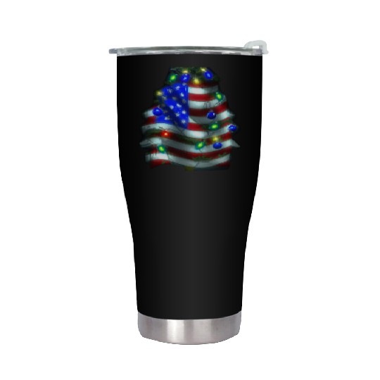 Patriotic Christmas US Christmas Tree With Stainless Steel Tumblers
