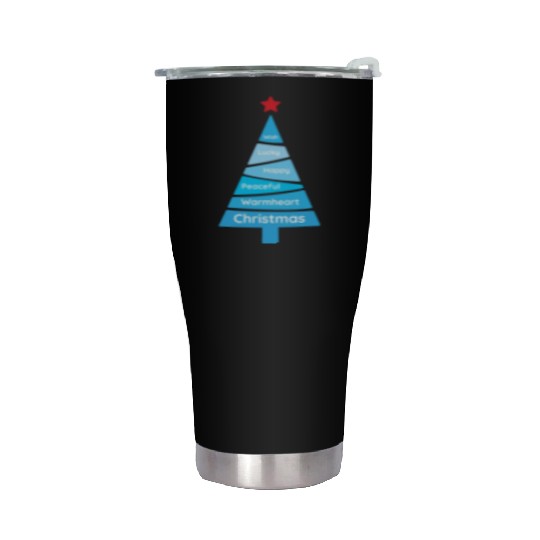 Minimalist Light Blue Christmas Pine Stainless Steel Tumblers
