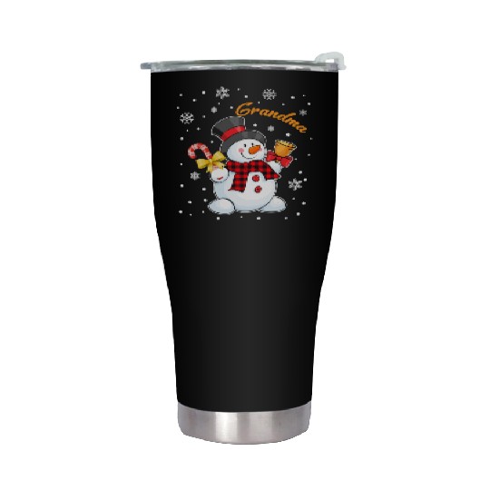 Grandma Snowman Candy Cane Christmas Red Plaid Stainless Steel Tumblers