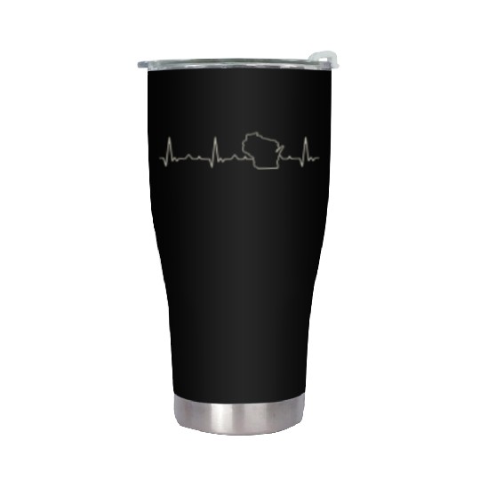 Wisconsin State USA. Heart. Love. EKG. Pulse. Stainless Steel Tumblers
