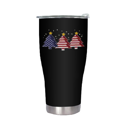Christmas Tree American Flag Patriot Stainless Steel Tumblers