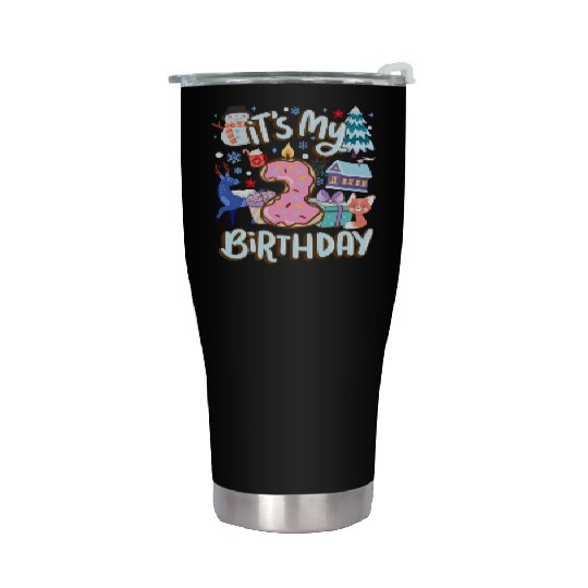 It's My 2 Birthday Snowman Holiday Donut Winter Stainless Steel Tumblers