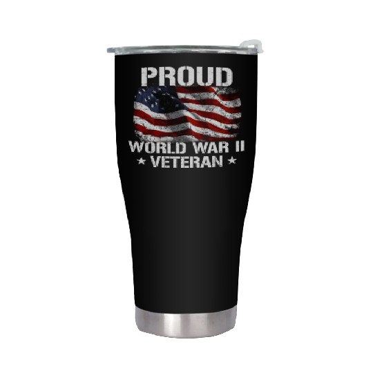 World War 2 Veteran Military Veteran USA Flag Stainless Steel Tumblers