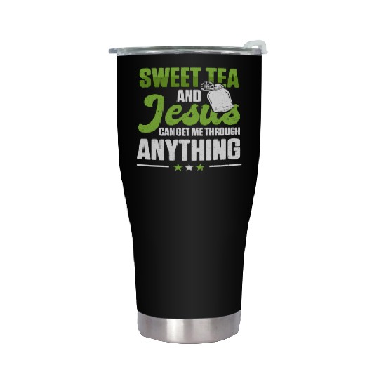 Funny Sweet Tea And Jesus Can Get Me Through Stainless Steel Tumblers