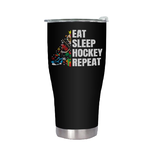 Eat Sleep hockey Repeat Christmas tree Stainless Steel Tumblers