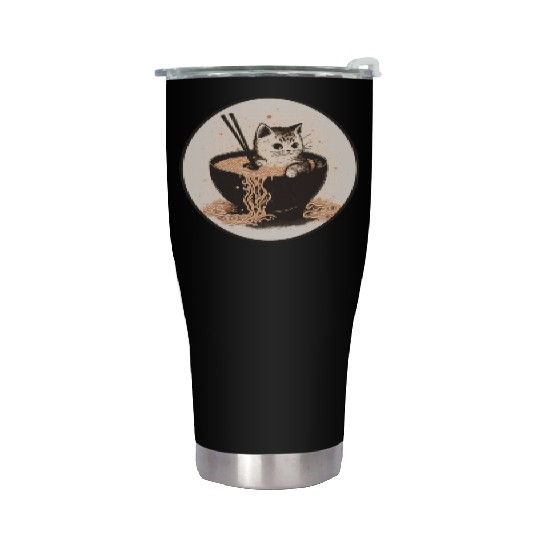 Cat Cat Ramen Noodles Cute Kitten Noodle Soup Stainless Steel Tumblers