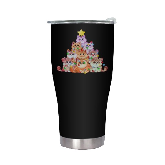 Cats tangled in Christmas Lights - Cat Christmas Stainless Steel Tumblers