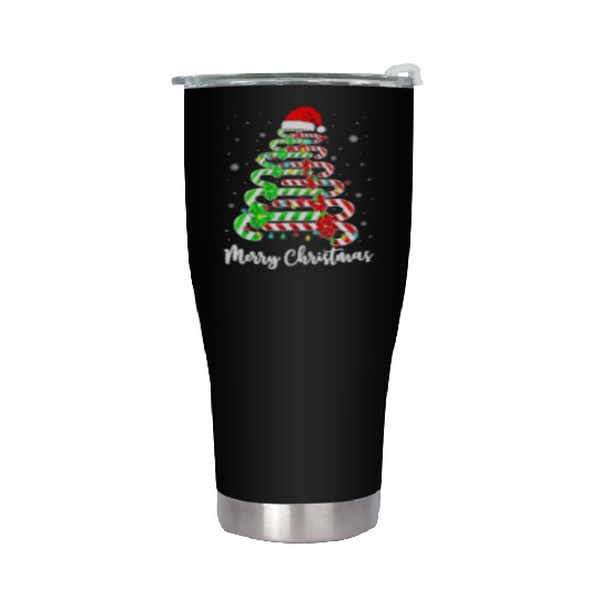 Candy Cane Santa Hat Funny Xmas Tree Merry Stainless Steel Tumblers