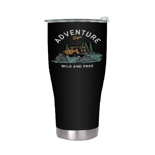 Light Blue Illustration Adventure Stainless Steel Tumblers