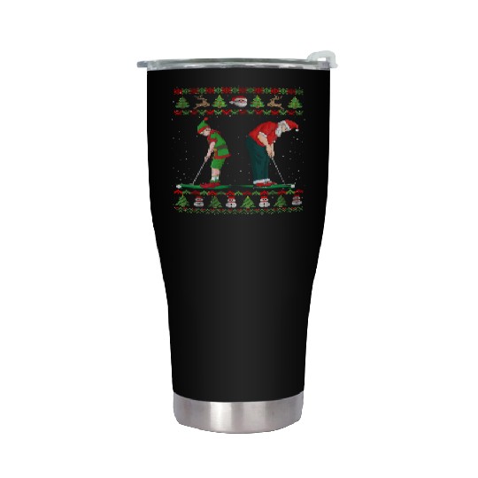 Golf Elf Golfer Ugly Christmas Santa Claus Golfing Stainless Steel Tumblers
