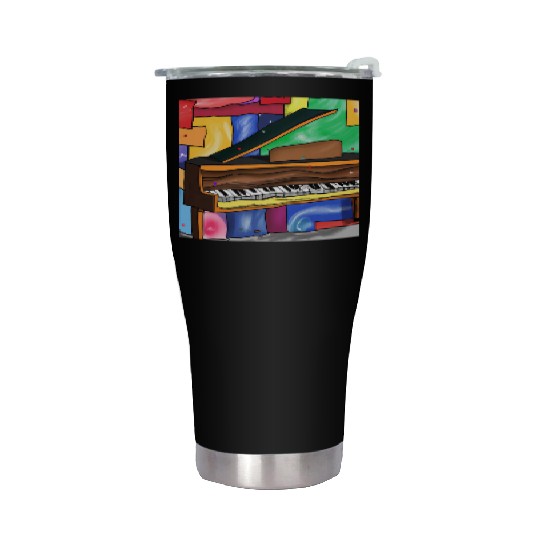 A beautiful piano in front of a colorful art Stainless Steel Tumblers